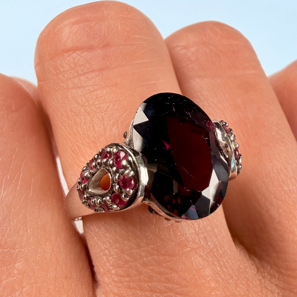 Estate 14K White Gold 7.5 CT Rhodolite Garnet & Ruby Custom Vintage Ring - Picture 9 of 12